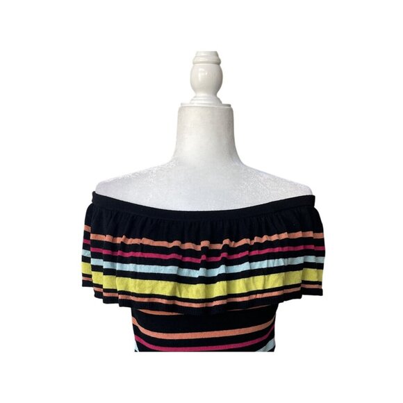 VTG Guess Y2K Cropped Top Small Multicolor Striped Rainbow Ruffle Coquette - Picture 2 of 10